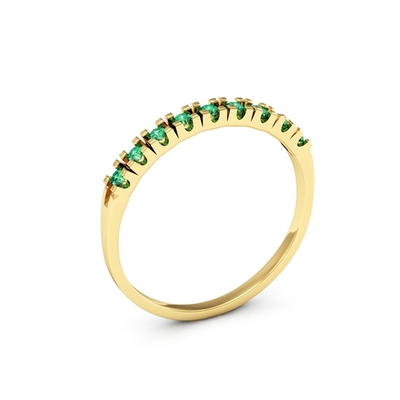 Meia Aliança Pedra Verde Média Ouro 18K