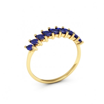 Meia Aliança Navete Azul Ouro 18K