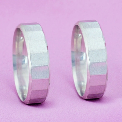 Alianças Namoro Prata Facetadas Polidas 6mm 12g com Desenho