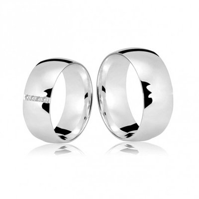 Alianças Namoro Prata Polidas 8 mm 16g com Pedras