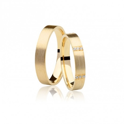 Alianças Noivado Ouro Amarelo Foscas 4,5mm 10g com Brilhantes