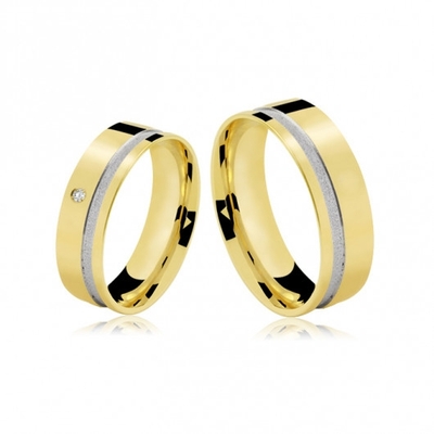 Alianças Noivado Ouro Diamantadas E Polidas 6 mm 12g com  e Brilhante