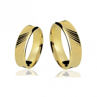 Alianças Noivado Ouro Polidas E Diamantadas 6mm 13g Detalhes Diamantadeira