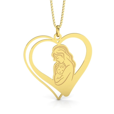 Pingente Coração de Mãe Abraçando o Bebê Ouro 18K