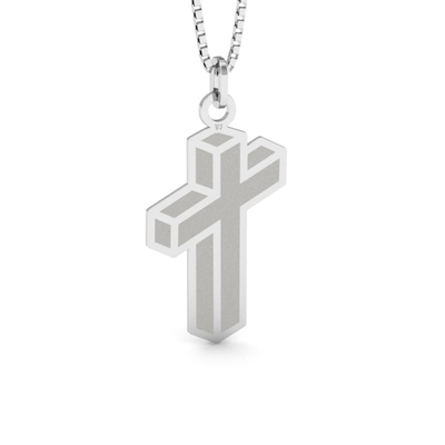 Pingente Cruz 3D Prata Fosca Pequeno