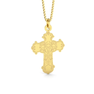 Pingente Cruz Ouro 18K com Grafismos Pequeno