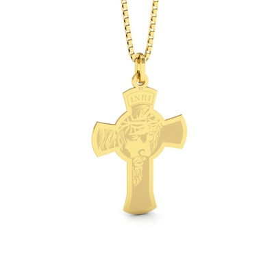 Pingente Cruz Ouro 18K Face Jesus Pequeno