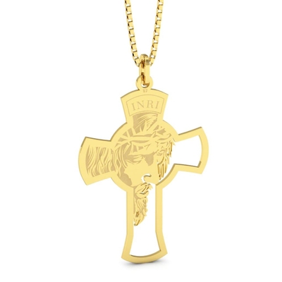 Pingente Cruz Ouro 18k Face Jesus Vazado Grande