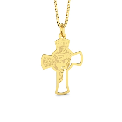Pingente Cruz Ouro 18k Face Jesus Vazado Pequeno
