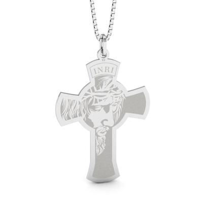 Pingente Cruz Prata Face Jesus Grande