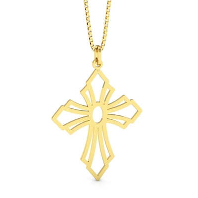 Pingente Cruz Sobreposta Ouro 18K Vazado Grande
