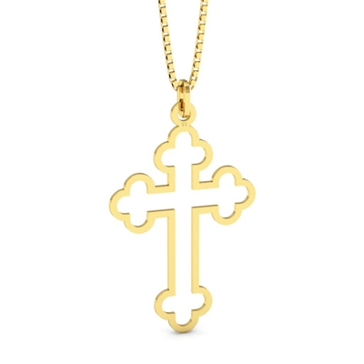 Pingente Cruz Trevo Ouro 18K Vazado Grande
