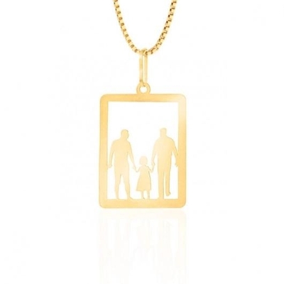 Pingente 2 Pais e Filha Ouro 18K Vazado