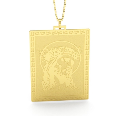 Pingente Face de Jesus com Auréola Ouro 18K