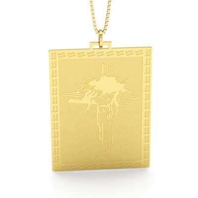 Pingente Face de Jesus na Cruz Ouro 18K