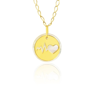 Pingente Madrepérola Ouro 18K Coração Com Batimentos
