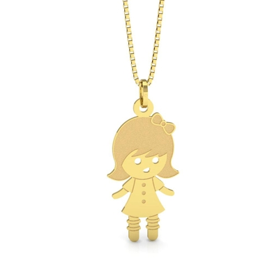 Pingente Menina Ouro 18K Cabelo Fosco com Lacinho