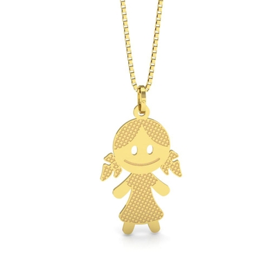 Pingente Menina Ouro 18K Laço Cabelo