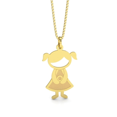 Pingente Menina Ouro 18K Mãos Juntas Vestido