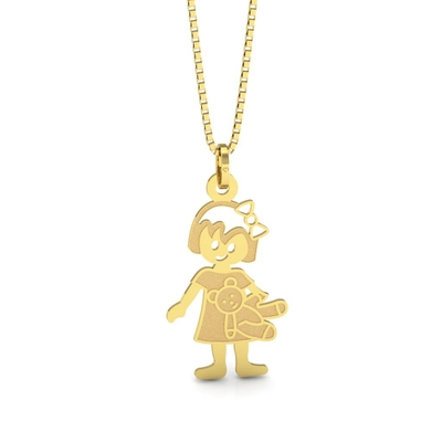 Pingente Menina Ouro 18K Menina com Ursinho