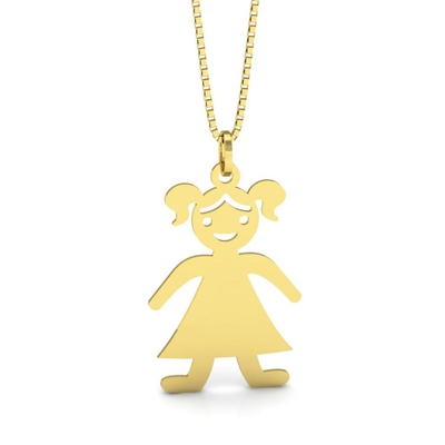 Pingente Menina Ouro 18K Olhos e Boca Vazados Grande