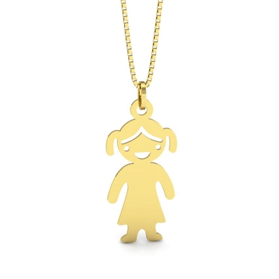 Pingente Menina Ouro 18K Olhos e Boca Vazados