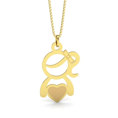 Pingente Menina Ouro 18K Vazado e Coração Fosco