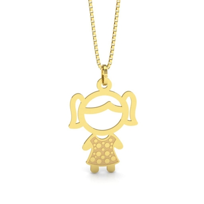 Pingente Menina Ouro 18K Vestido com Bolinhas
