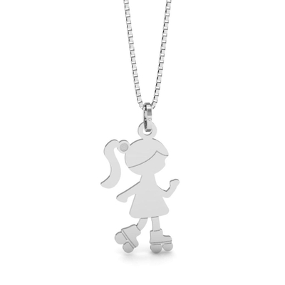 Pingente Menina Prata Patins