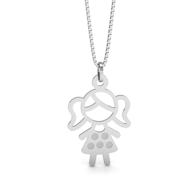 Pingente Menina Prata Vestido Bolinhas Vazado
