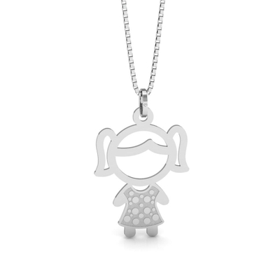 Pingente Menina Prata Vestido com Bolinhas