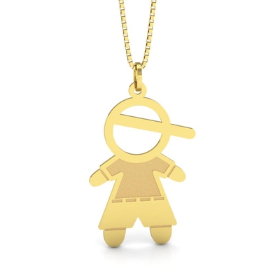 Pingente Menino Ouro 18K Cabeça Vazada e Camisa Fosca