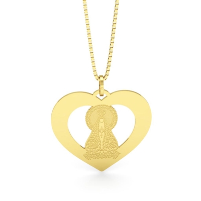 Pingente Nossa Senhora Aparecida Pequena Coração Vazado Ouro 18K