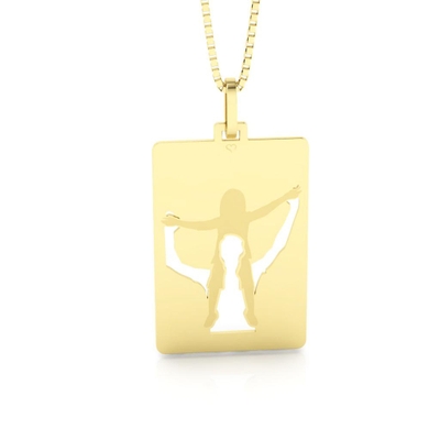 Pingente Pai e Filha Ombros Vazado Ouro 18K