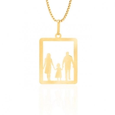 Pingente Pai Mãe e Filha Ouro 18K Vazado