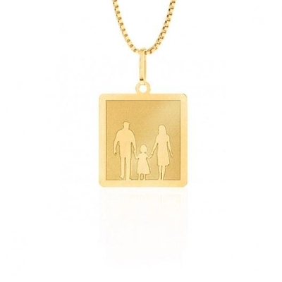 Pingente Pai Mãe e Filha Ouro 18K