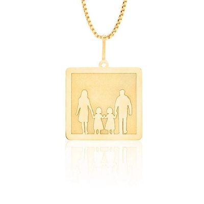 Pingente Pai Mãe e Filhas Ouro 18K
