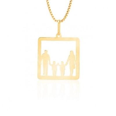 Pingente Pai Mãe e Filhos Ouro 18K Vazado