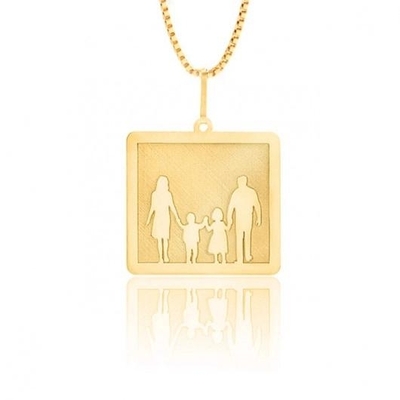 Pingente Pai Mãe Filho e Filha Ouro 18K