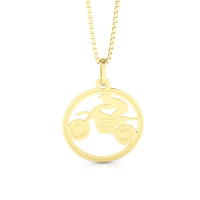 Pingente Pai Paixão Moto Redondo Vazado Ouro 18K