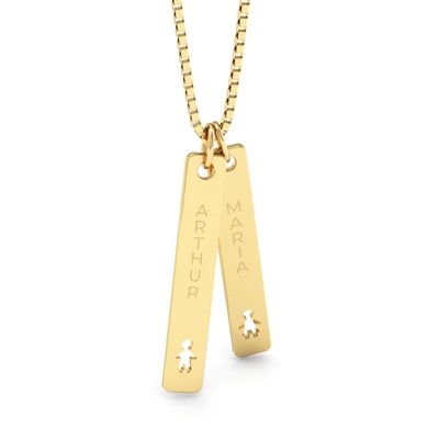 Pingente Personalizado Ouro 18K Placas Menino e Menina com Nomes