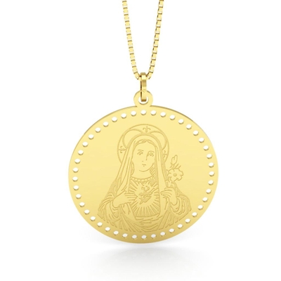 Pingente Sagrado Coração de Maria Ouro 18K Redondo