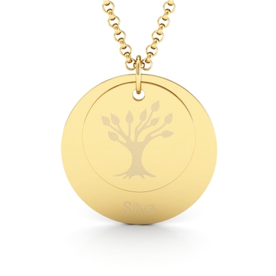 Pingente Sobrenome Personalizável com Desenho de Árvore da Família Ouro 18k