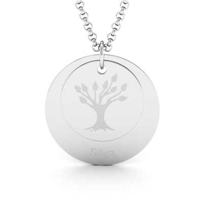 Colar Sobrenome Personalizável com Pingente de Árvore da Família Prata