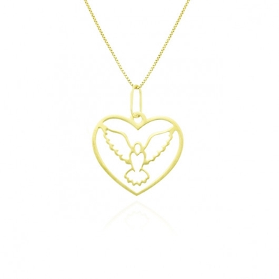 Pingente Coração com Espírto Santo Ouro 18K
