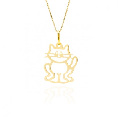 Pingente Gatinho Vazado Ouro 18K