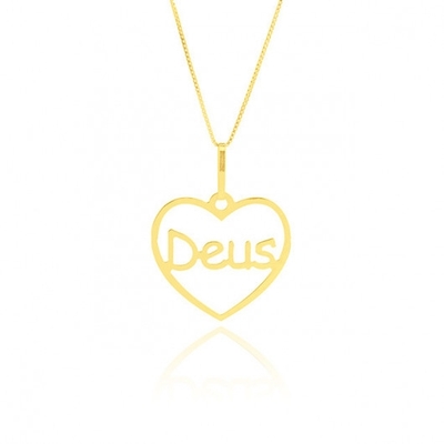Pingente Ouro 18K Coração com Palavra Deus