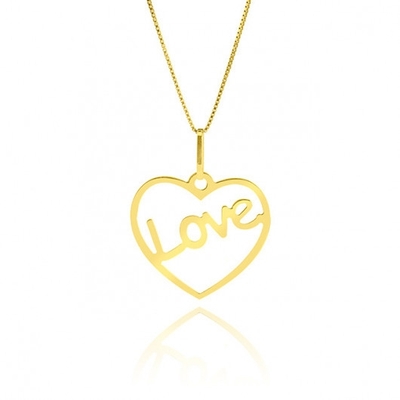 Pingente Ouro 18K Coração com Palavra Love