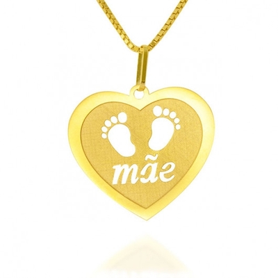 Pingente Mãe Coração com Pezinhos Ouro 18K