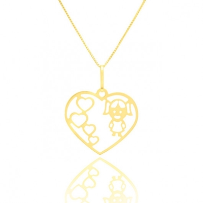 Pingente Menina Corações Ouro 18K
